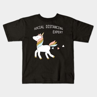 Unicorn - social distancing, white text Kids T-Shirt